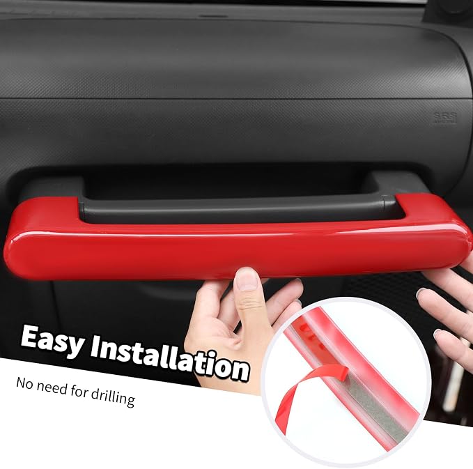 Jimen Fit for Jeep Wrangler JK JKU 2007-2010, 14PCS Interior Kits - Instrument Panel Dashboard Cover, AC Vent Ring, Passenger Grab Handle Trim, A Pillar Speaker Cover (Red)
