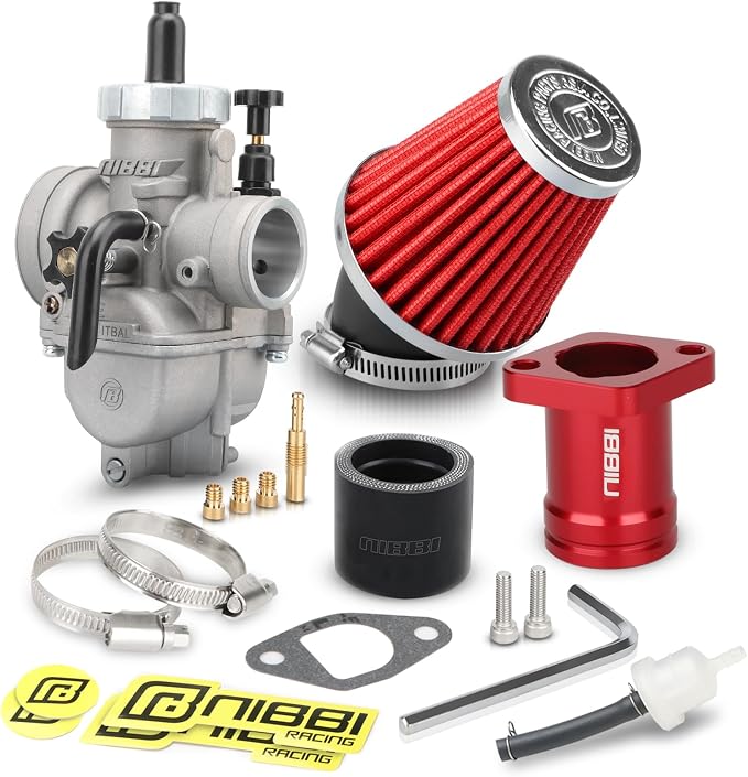 NIBBI PE24 Carburetor Kit 24mm for Predator 212cc 196cc 224cc Engine Performance Parts with Red Intake Manifold