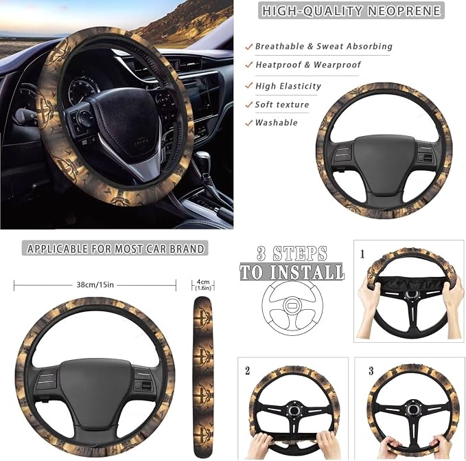 Deer Cross Dove Pattern Auto Seat Covers Full Set 10pcs Accessories for Auto Steering Wheel Cover Cup Coasters Keychain Car Trash Can Air Vent Storage Pounch for Women Men