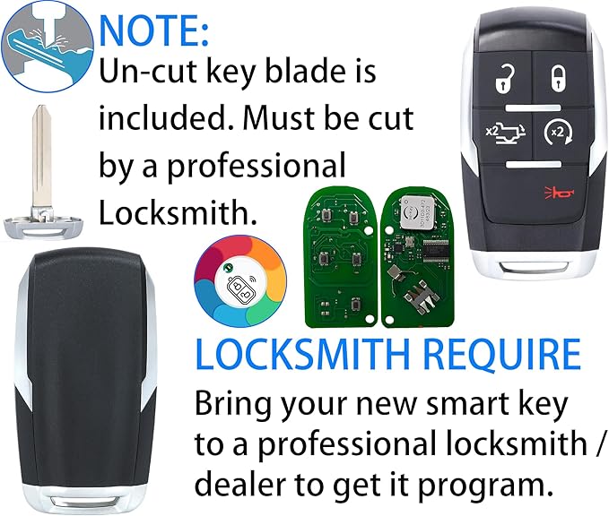 Smart Key for Dodge RAM 2019-2024, Alliskeys Vehicle Proximity Remote Control Key Fob Replacement for RAM 2500 3500 4500 5500 GQ4-76T 68547365