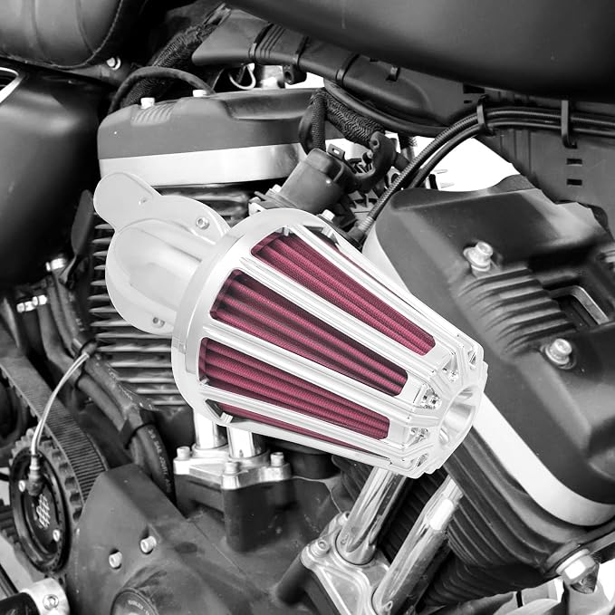 Air Cleaner Filter 90° Forward-Facing Intake Kit CNC Fit for Harley Touring Softail Dyna Sportster XL (Chrome Housing Red Element, A For Sportster XL 04-22)