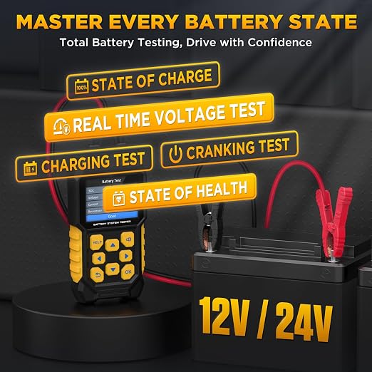 BT460 12 24v Car Battery Tester 30-2000 CCA Battery Load Tester Automotive Battery Tester with Cranking Charging System Test,2.8" Color Display and Data Review