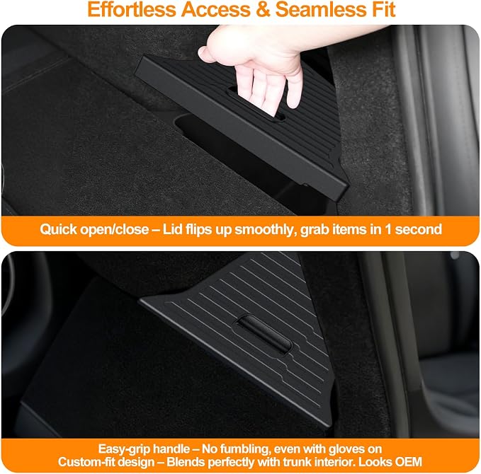 Trunk Storage Bins for 2025 2026 Tesla Model Y Juniper | 2PCS TPE Rear Cargo Side Organizer Boxes with Lids for 5-Seater