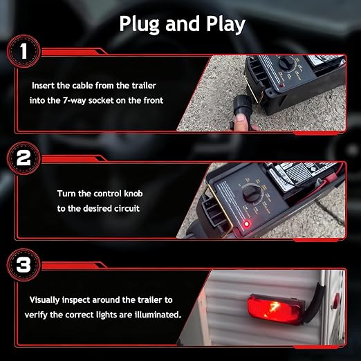 9101 Trailer Light Tester Box,Test Trailer Lighting & Brake Systems,7 Way | with Plug Adapter,7-Way Spade Pin,Heavy Duty,RV,Semi trailer light tester,Avoid Blown Fuses,Portable suitcase-style