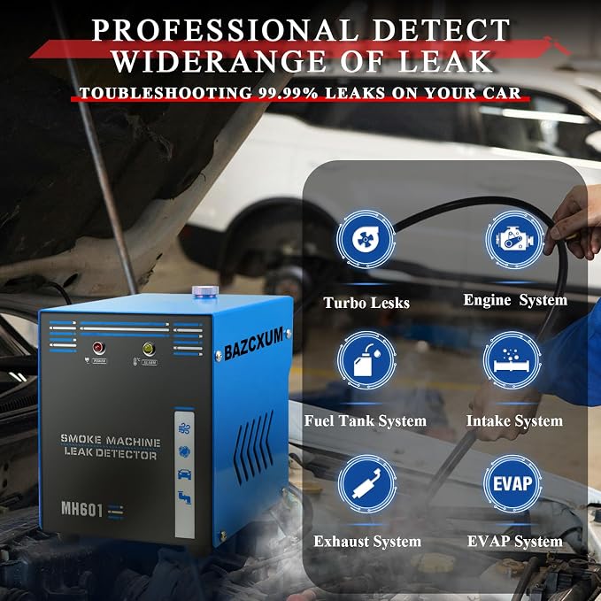 Smoke Machine Automotive with Advanced Air Pump Built-in, Professional Smoke Machine Leak Detector for All 12V DC car, Diagnostic Smoke Leak Tester for EVAP, Vacuum and Fuel Pipe System