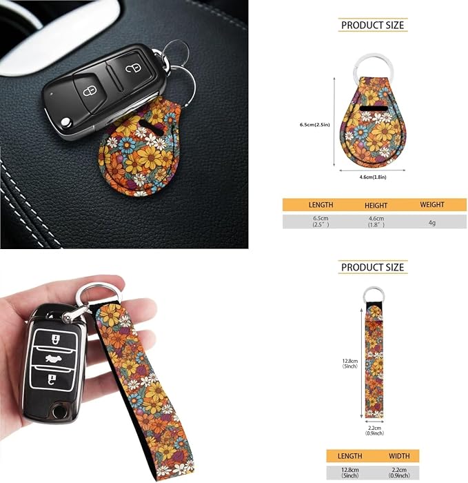 Car Accessories Full Set of 13 Pack Car Seat Cover Steering Cover,Seat Belt Covers,Keychain,Lipstick Holder,Coaster, Universal Fit, Colorful Hippie Daisy Floral Print