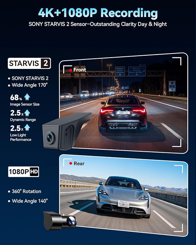 Ovaman 4K STARVIS 2 Dash Cam Custom Fit for Ford F150 F-150 F250 F-250 2013-2025,OEM Hidden Dash Camera,WiFi App, Loop Recording, G-Sensor, Parking Hardwire Kit Included,64GB Card