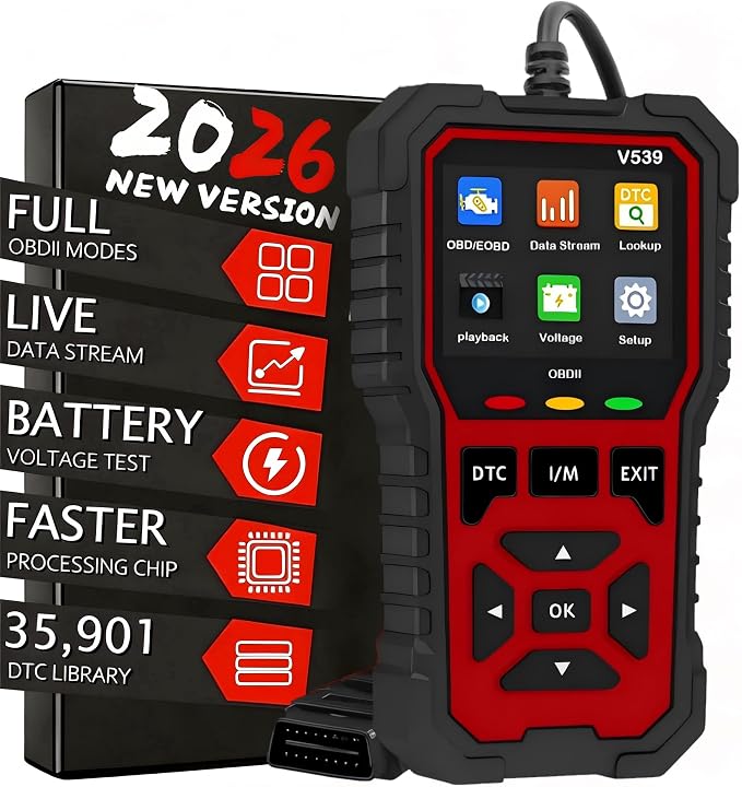 Upgraded Version of V519, V539 OBD2 Scanner, USB Powered Car Fault Code Reader, Engine Diagnosis Tool for OBD II Protocol Vehicles Since 1996, I/M Readiness, Battery Voltage Test