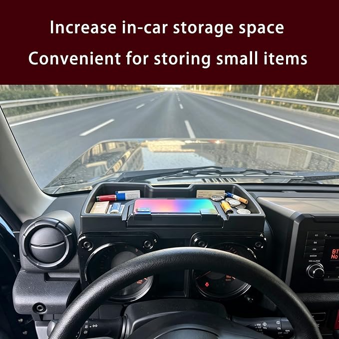 2-in-1 Phone Mount and Storage Tray for 2019-2026 Suzuki Jimny Phone Holder | Center Console Dash Organizer Storage Box Interior Accessories