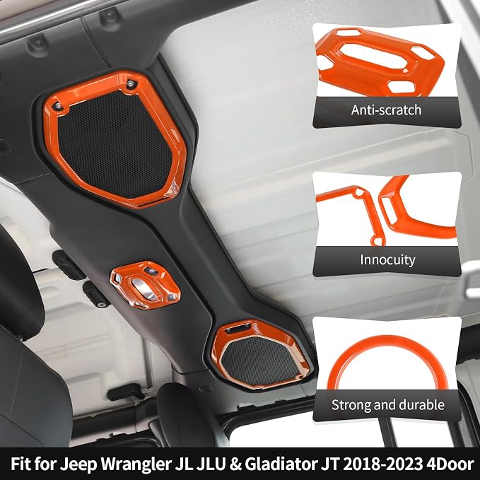 CheroCar Orange 20PCS Interior Trim Kit for Jeep Wrangler JL JLU & JT Gladiator 2018-2023,Dashboard,Steering Button Frame,AC Switch,Roof Speaker,Reading Light,Headlight Switch,Rear Air Vent Trim