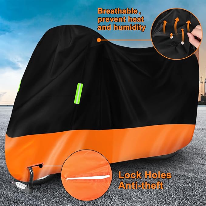 Waterproof Motorcycle Cover Replace for Harley Davidson Touring Road Glide Limited/Ultra Limited with Anti-Theft Lock Hole for Outdoor Rain Snow Protection (101 to 108inches, with Trunk)