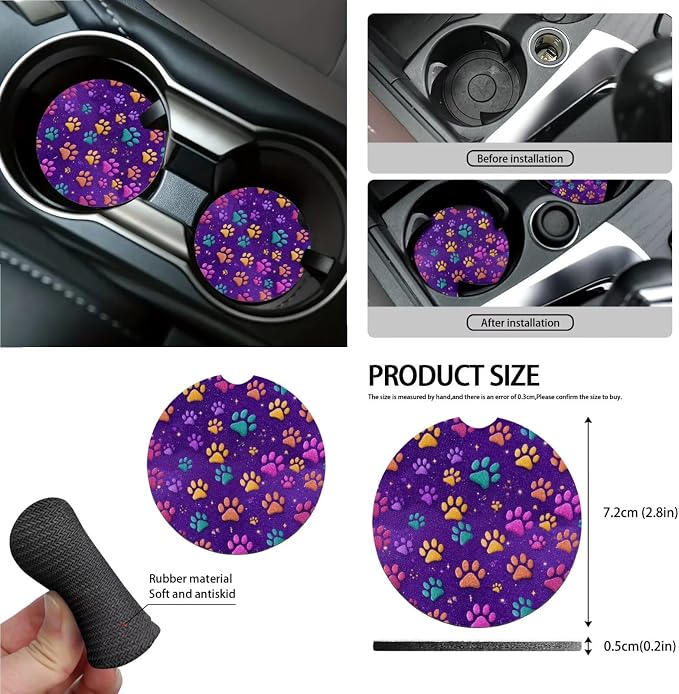Dog Paw Print Car Interior Covers Full Set 15Pcs Universal Car Front and Rear Seat Covers with Steering Wheel Cover Safety Belt Pads Inside Rearview Mirror Cover Cup Mats
