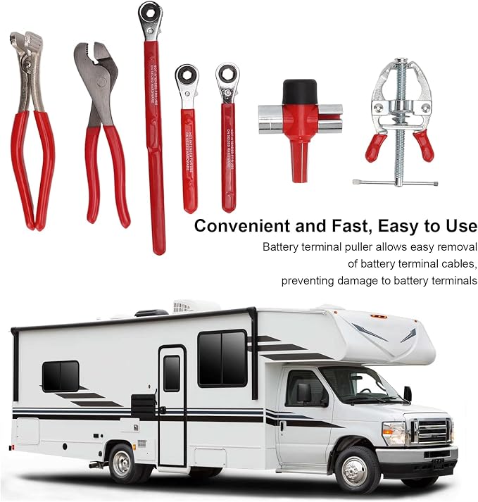 Battery Service Tool Kit 7pcs Anti-Rust Battery Terminal Wrench Set for Car Maintenance and Repair