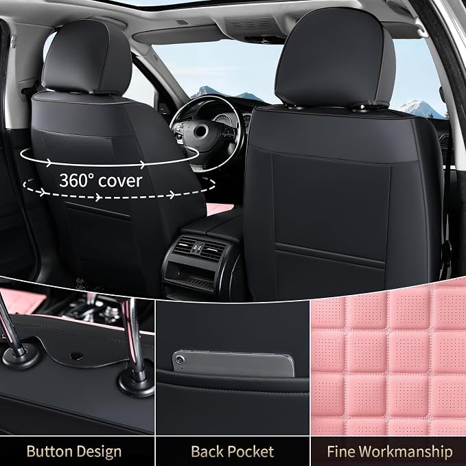 FLORICH Leather Seat Cover, Car Seat Covers Full Set, Waterproof Car Seat Protectors 5 Seats, Front and Rear Seat Covers for Cars, Breathable Automotive Seat Covers Protector Fit for Most Cars Trucks
