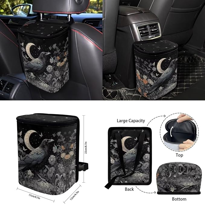 Moon Raven 15 PCS Car Seat Cover Set, with Steering Wheel Seat Belt Cover Rear View Mirror Cover Coaster Trash Cans Keychain Universal Fit