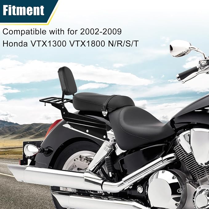 Motorcycle Passenger Backrest Sissy Bar With Back Rest Cushion Pad And Luggage Rack Compatible With For Honda VTX1300 VTX1800 N/R/S/T 2002-2009 Backrest