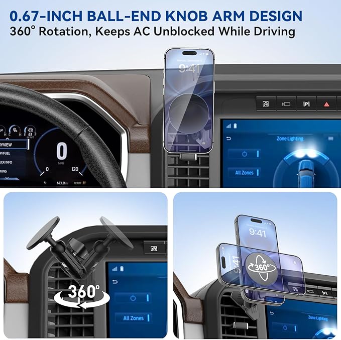Surfcabin CNC Truck Air Vent Phone Holder, Magnetic Full Metal Phone Mount for F150, Phone Cradles Compatible with Ford F150 2021-2025 & Super Duty F250 F350 F450 2021-2025 and Most Cellphones
