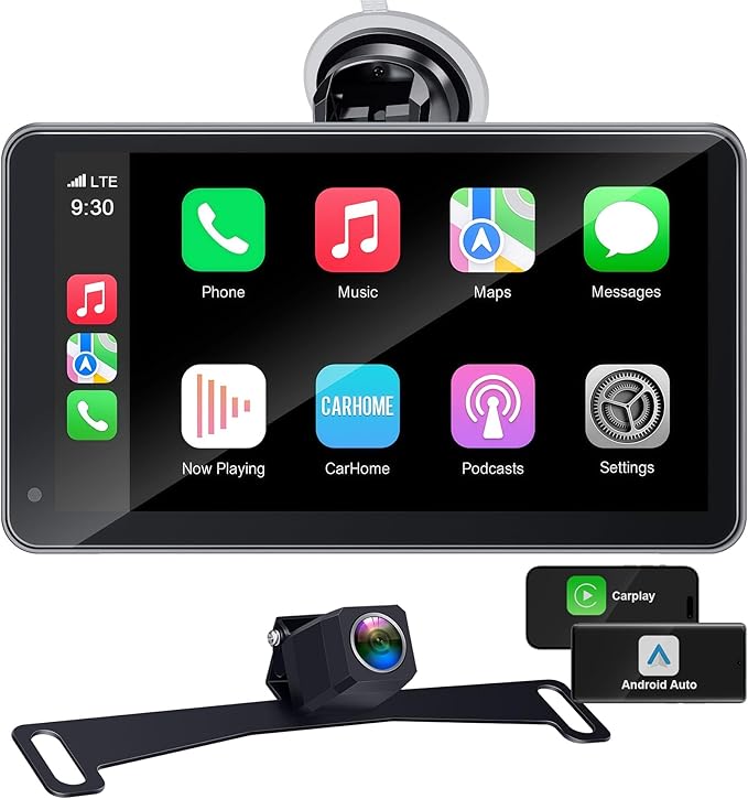 Portable Carplay Screen with Backup Camera - Plug-Play 7-inch HD 1080P Car Touchscreen Supports Both Apple CarPlay & Android Auto - No Dashboard Removal, GPS Navigation, Voice Control, Bluetooth