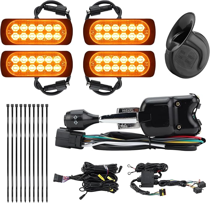 Oumurs UTV Turn Signal Kit with Lever Column Switch, 110dB Horn, Plug and Play, Pre-Wired Blinker Column Switch Compatible with Polaris, Golf Cart, Teryx, Can-Am, CFMOTO, ATV