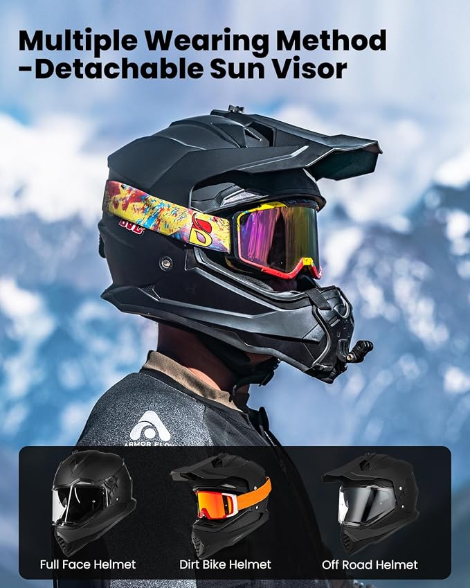 ILM Dual Sport Adventure Motorcycle Helmet with Pinlock Compatible Sun Visor Snowmobile ATV Dirt Bike Off Road Casco Model WS902 (Matte Black, 2XL)