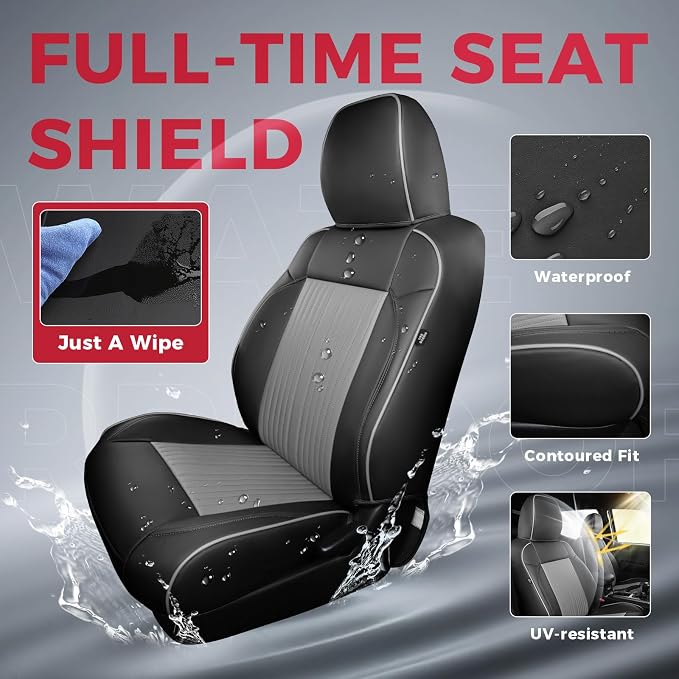FREESOO Custom Fit for Toyota Tacoma Seat Covers, Front & Rear Fit 2005-2015 Full Coverage Waterproof Leather Automotive Seat Covers, Tacoma Seat Covers Pickup Seat Protector (5 Seats, BlackGrey)