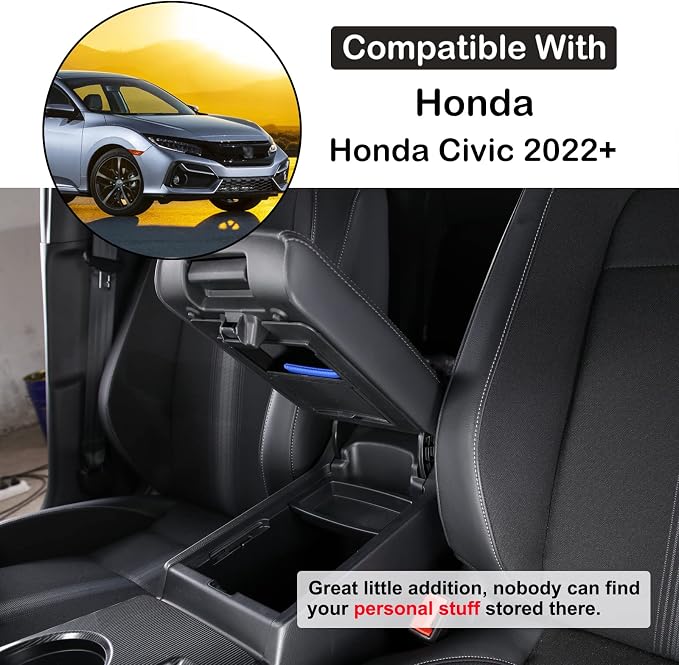 Car Armrest Hidden Storage Box Compatible with Honda Civic 2022 Auto Center Console Handrail Privacy Storage Box Organizer Tray Armrest Storage Box Container Insert Pallet Manager Interior Accessories