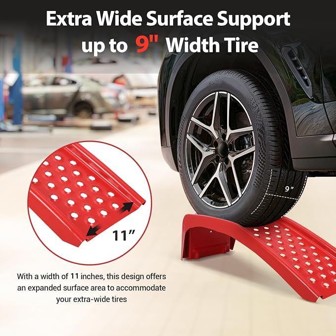 Garvee 8 in Lift Solid Steel Car Ramp 8000 LBS Capacity, 2000 LBS Per Ramps, Heavy Duty Truck Ramps for Car Repair or Vehicle Maintenance, 2 Pack Car Ramps, Red
