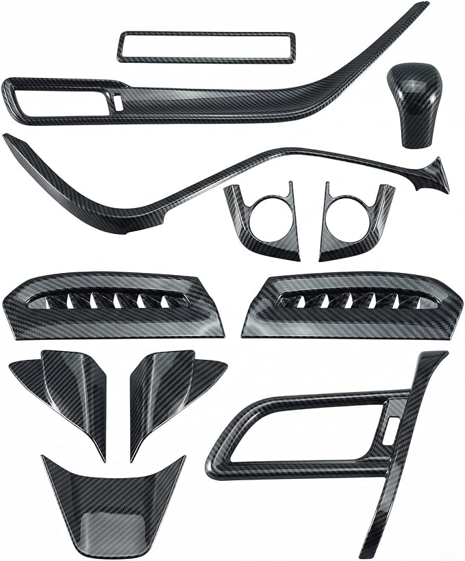 Carbon Fiber Interior Decoration Trim Kit Fit for Toyota Camry 2018-2024 | Dashboard Console Center Frame, Air Vent Trims and Steering Wheel Cover, Black