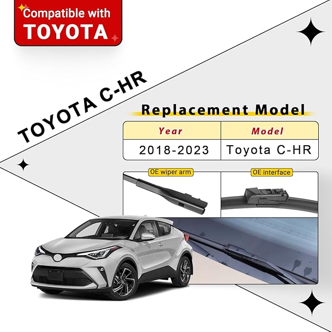 Windshield Wiper Blades Replacement for Toyota CHR C-HR 2018 2019 2020 2021 Original Factory Quality Front Rear Wipers Blade Set for Car - 26" 16" 14" (Piece of 3)