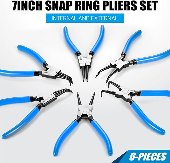 SMOTIVEPRO Precision 6PCS 7" Snap Ring Pliers Set - Complete 0°/45°/90° Angled Jaw Options, Professional Grade Internal/External Retaining Ring Tools