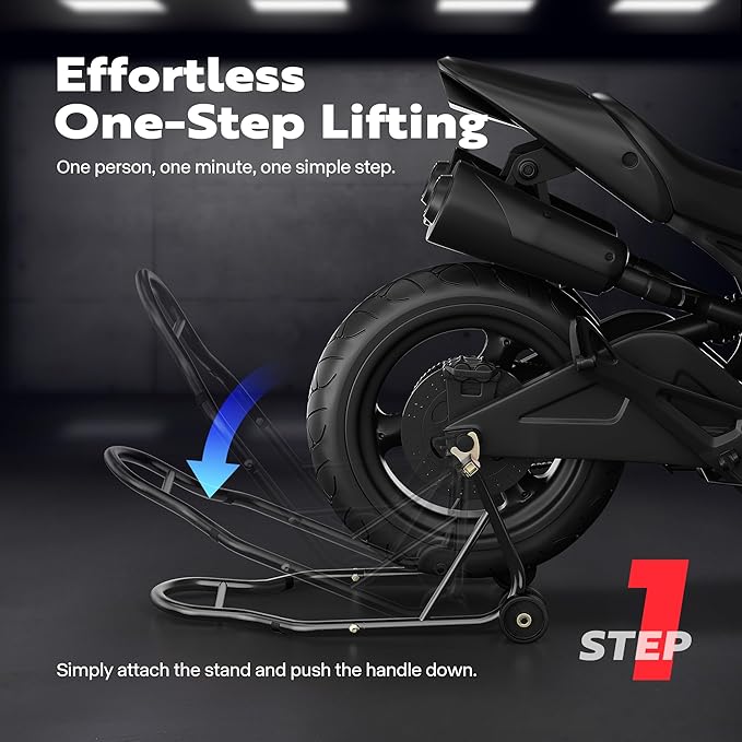SPECSTAR Motorcycle Stand, 441 Lbs Capacity Rear Wheel Lift with U+L Adjustable Swingarm Spool, Heavy Duty Paddock Stand fit for BMW Suzuki Yamaha Honda Kawasaki, Black