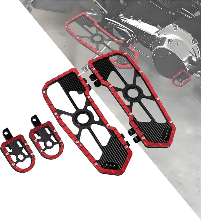 Motorcycle Floorboards Driver Passenger Footboards Wide Foot Pegs Board Pedal Compatible with Touring Electra Road Street Glide Softail Road King Red Edge