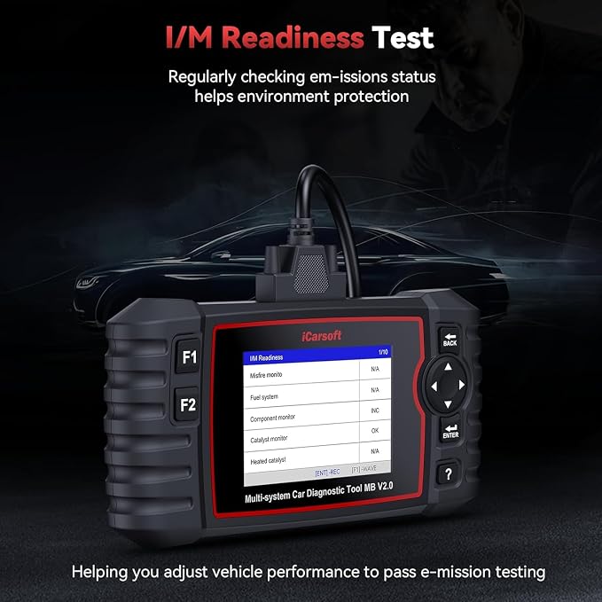 iCarsoft MB V2.0 OBD2 Scanner Diagnostic Tool for Benz/Sprinter/Smart Full System Code Reader with 9 Resets Oil/SAS/EPB/ETC/BMS/BLD/INJ/SAS/TPMS Reset AutoVIN Free Update Live Data Battery Test CAN