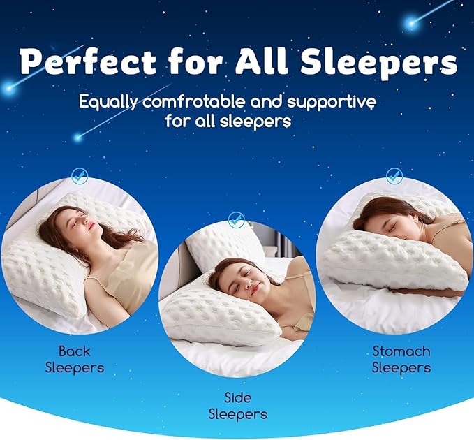 KUCEY Cooling Side Sleeper Pillow for Neck and Shoulder Pain, Luxury Shredded Memory Foam Curved Bed Pillows for Sleeping Set of 2- Adjustable Standard Size- Washable Cover Crescent White