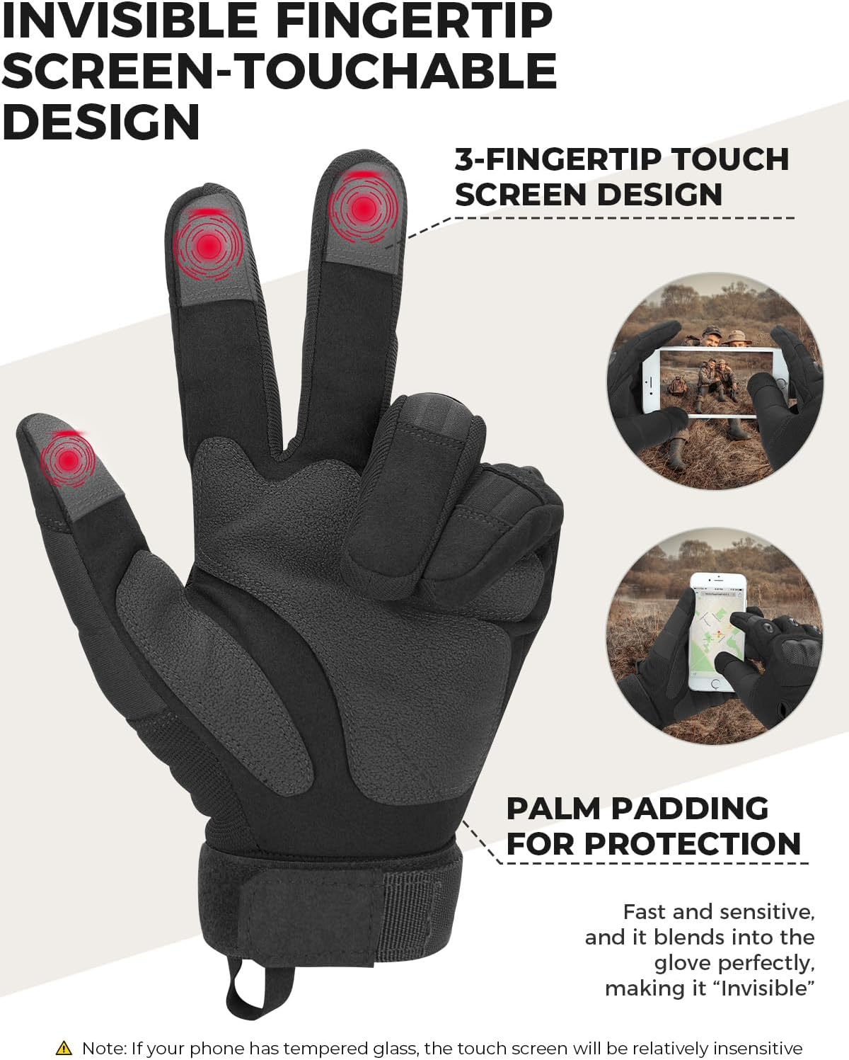 KEMIMOTO Tactical Gloves for Men, Touchscreen Motorcycle Gloves with Hard Shell & Palm Padding for Sports Motorcycle Cycling Tactical Airsoft Paintball Hunting Hiking Camping Climbing