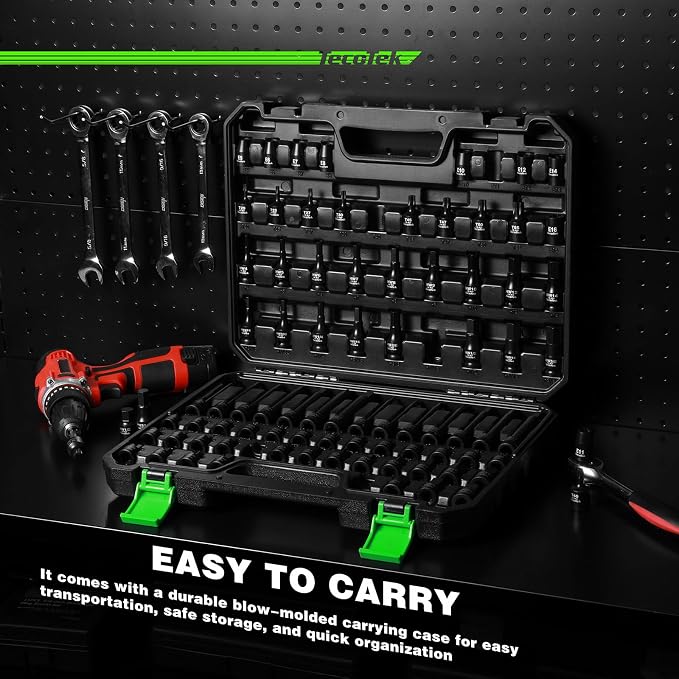 TecoTek 84-Piece 3/8-Inch Drive Master Hex Bit Impact Socket Set, Impact Allen Bit Socket Set, Star Bits, Stubby Bits, Tamperproof Star and Triple Square, Cr-Mo Steel, Heavy Duty Storage Case