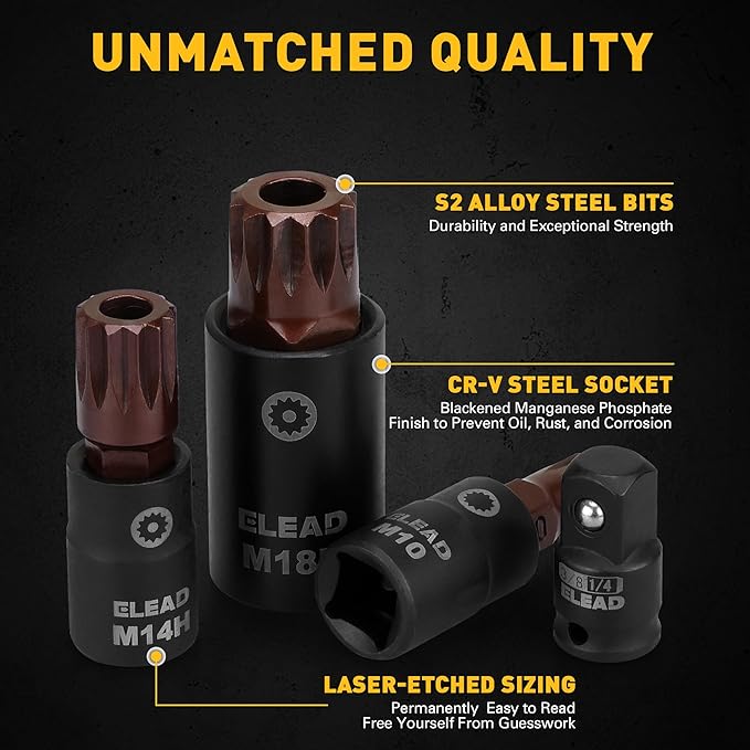 13-Piece XZN Triple Square Spline Bit Impact Socket Set - Premium S2 Steel European Style M4 - M18 with Socket Adapters, 1/4”, 3/8” and 1/2” Drive | Professional Mechanic Garage Tools