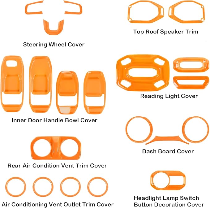 CheroCar 21PCS Full Set Interior Decoration Trim Kit for 2018-2026 Jeep Wrangler JL JLU & Gladiator JT Steering Button Frame, Air Conditioning Vent, Reading Light, Speaker (Orange)