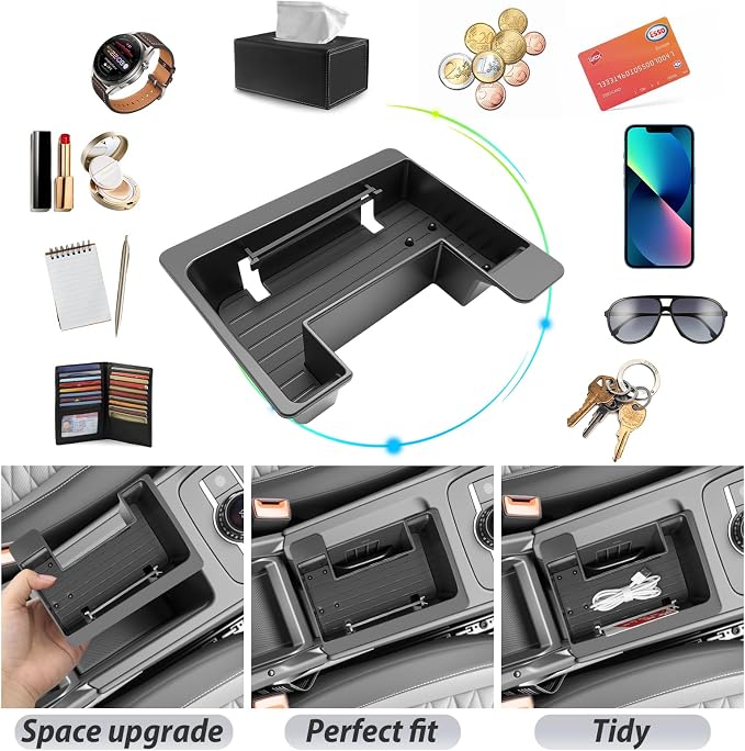 SKTU for 2025 2026 VW Tiguan Center Console Organizer for 2025 2026 Volkswagen Tiguan (S/SE/SE R-Line Black/SEL R-Line) Front Console Tray VW Tiguan 2025 2026 Accessories ABS Anti-Slip Console Tray