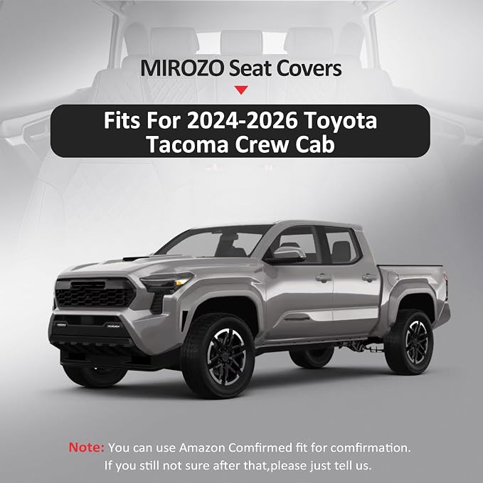 MIROZO Tacoma Seat Covers Full Set,Leather Car Seat Cover Fits for 2024 2025 2026 Toyota Tacoma Crew Cab,Waterproof Seat Covers for Truck,Front & Rear Seat Cover Set (Black and Red, Full Set)