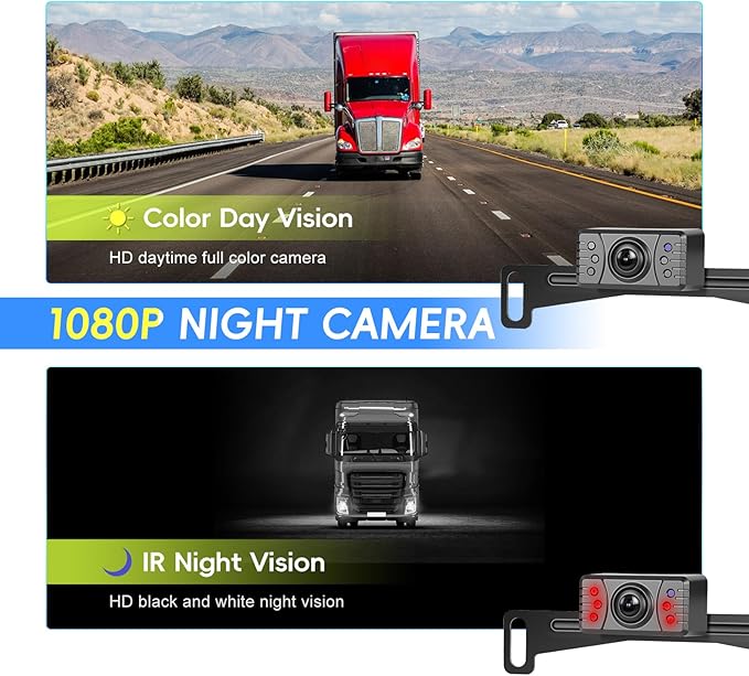 Backup Camera for Truck Car IP68 Waterproof Night Vision DIY Grid Lines for Car RVs Trucks Tractors Bus Semi-Trailers