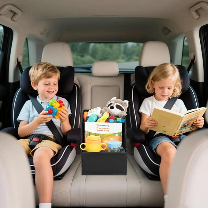 CROS 8 Pack Car Seat Organizer with Metal-Reinforced Cup Holders, 12 Storage Compartments Backseat Car Organizer, Travel Essentials for Kids Toys & Snacks, Non-Slip Seat Storage for SUV, Truck, Black