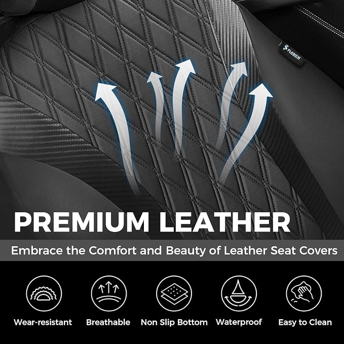 FLORICH Seat Covers Full Set, Leather Seat Covers for Cars, Waterproof Car Seat Protector Breathable, Front and Rear Seat Covers for Cars, Automotive Seat Covers Universal Fit for Most Car SUV Truck