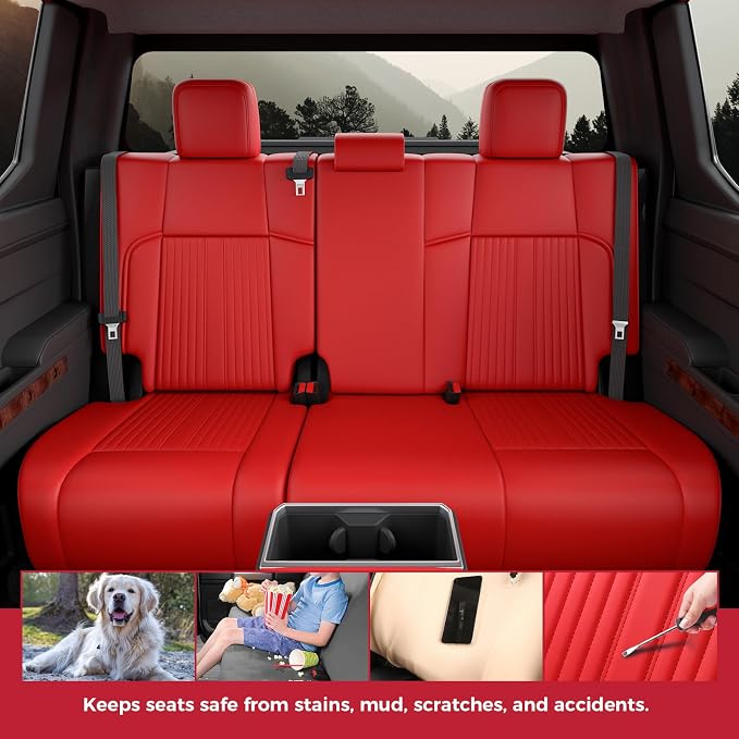 FREESOO Custom Fit Leather Tacoma Seat Covers Full Set Gen 4Th 2024-2026 Double Cab, for Sr/Sr5/Trd Prerunner/TRD Sport/TRD Off-Road/Limited, Seat Covers for Tacoma (5 Seats, Red)