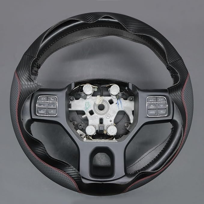 MEWANT Hand Stitch Steering Wheel Cover for Dodge Ram 1500 2500 3500 2004-2008 Faux Leather Carbon Fiber Steering Wrap