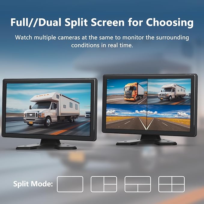 4 Channel Backup Camera System,Touchable 10.1 inch Monitor with DVR Loop Recording, IP69 Waterproof, Nightvision 1080P Camera for RV/Truck/Trailer Pickup, Wired (Cigarette Charger &128G)