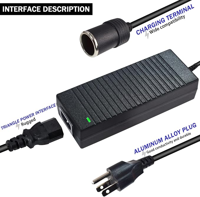 AC to DC Converter 12V 10A 120W Power Supply 110V to DC 12 Volt Transformer Cigarette Lighter Socket Power Adapter for Air Compressor Car Refrige