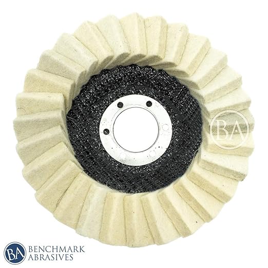 Benchmark Abrasives 4-1/2" x 7/8" Felt Polishing & Buffing Flap Discs for Polishing Stainless Steel Aluminum Fiberglass Plastic Metals, Use with Angle Grinder (5 Pack)