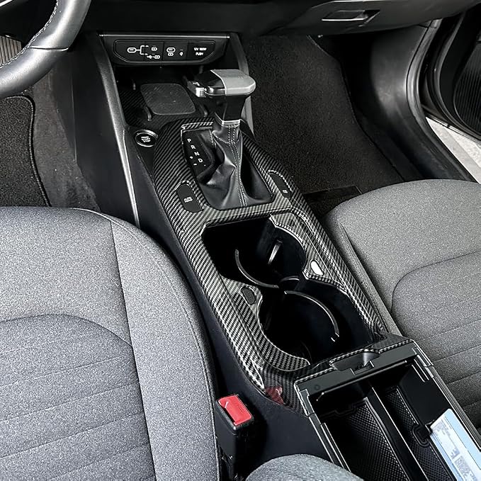 Car Center Console Gear Shift Panel Cover & Water Cup Holder Frame Trim - Compatible with KIA K4 2024-2026 Accessories-Carbon Fiber Pattern