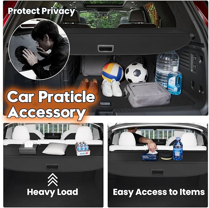 Powerty Cargo Cover for GMC Acadia/Chevy Traverse 2024 2025 /Buick Enclave 2025,Retractable Trunk Cover GMC Acadia Accessories,Privacy Security Shield Shade Cover Black